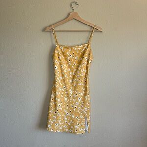Polly dress women 0 spaghetti strap mini floral sundress slit yellow